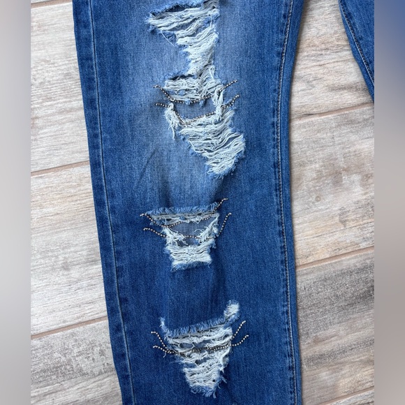 Distressed Blue Wide Leg Jeans - Picture 4 of 8